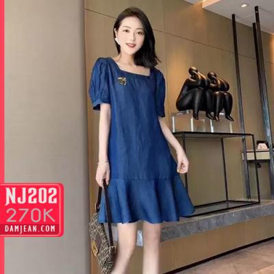 ĐẦM JEAN ĐUÔI CÁ CỔ CHỮ U TAY PHỒNG - NJ902